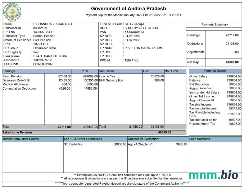 Szablon paystub rządu Andhra Pradesh w formatach Word i PDF